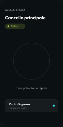 Schermata dell'app OmnyQR con il comando per aprire il cancello principale