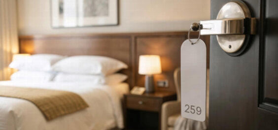 Camera di un bed and breakfast con cartellino sulla maniglia