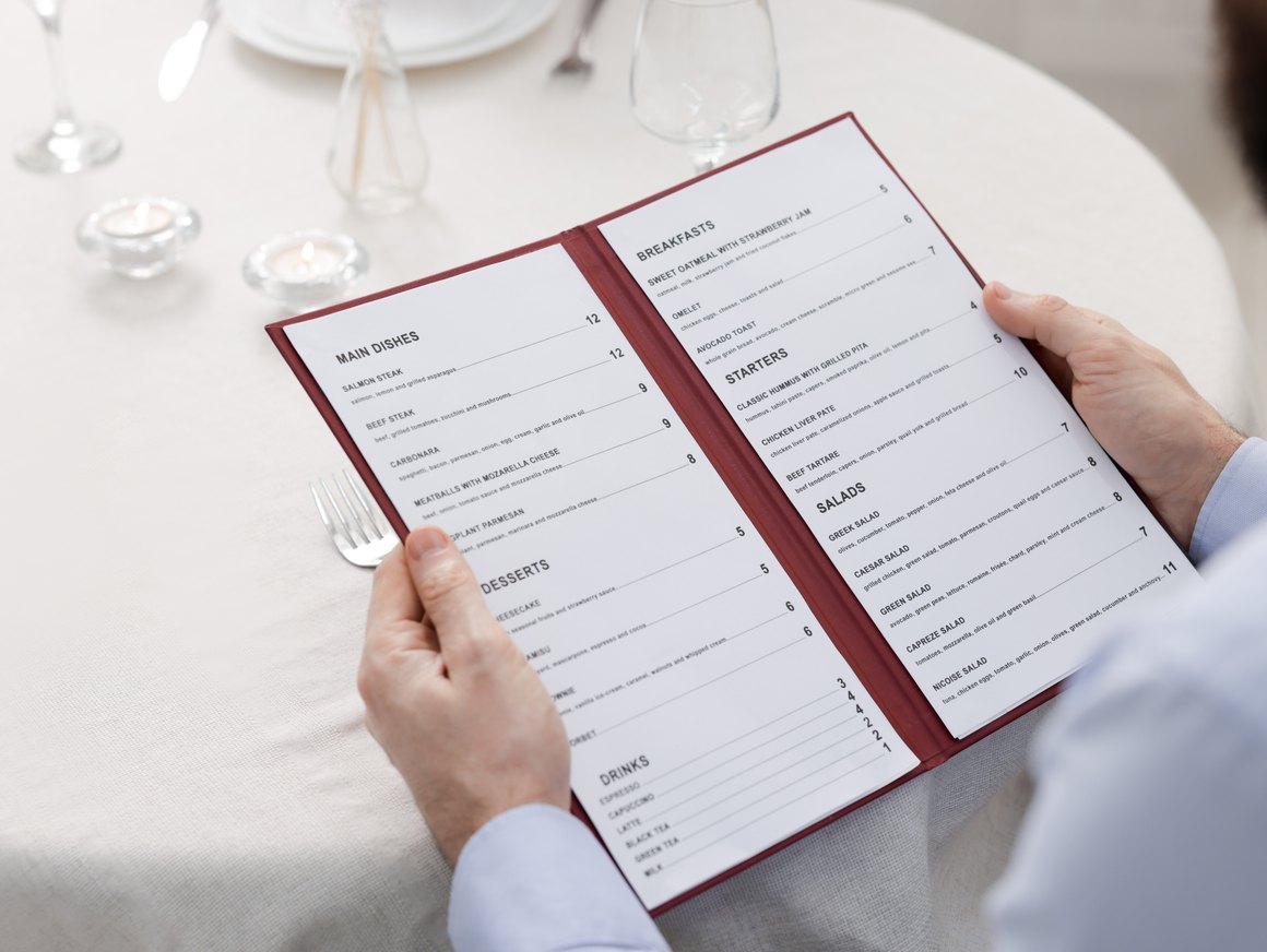 Un cliente al ristorante sfoglia il menù